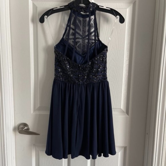 Speechless Halter Sequin Geometric Top Tulle Skater Skirt Dress - Picture 2 of 8